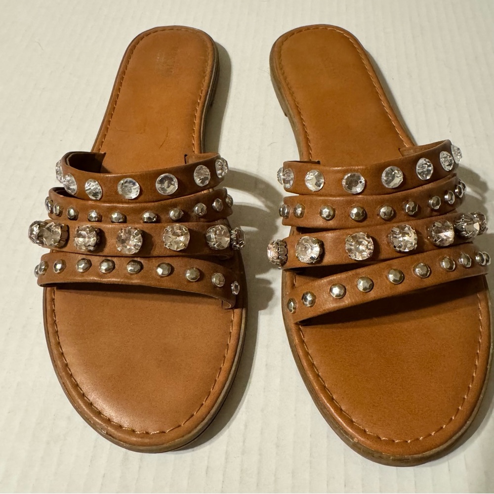 Mossimo Studded Rhinestone Brown Sandals - Picture 2 of 8